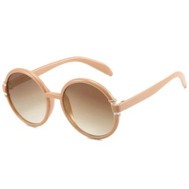 Imagem de Óculos de sol redondos com armação grande, femininos e masculinos, moda retrô, para atividades ao ar livre, verão, viagem, praia, festa, UV400 (chá bege)