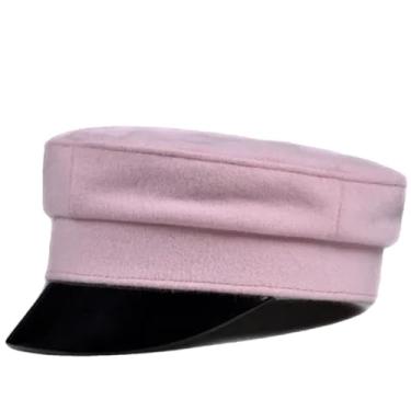 Imagem de Chapéu feminino de couro envernizado tecido de lã marinho chapéu feminino caxemira Fittd Flat Caps pnnrk 2 56 57 cm