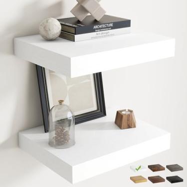 Imagem de Prateleiras flutuantes de 40,6 cm para parede, conjunto de 2 prateleiras de banheiro de grão de madeira de 30 cm D com suportes invisíveis, fácil instalação, prateleiras de armazenamento de madeira