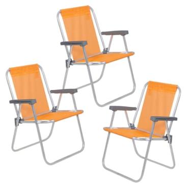 Imagem de Kit 3 Cadeiras de Praia Alta Alumínio Lazy Sannet Laranja Bel