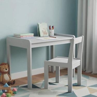 Imagem de Conjunto Infantil Mesa e Cadeira 69x48cm Branco - JPF Móveis