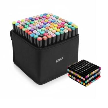 Imagem de Professional Marcadores Artísticos, 24/36/48/60/80/100/120 Cores, Base de Álcool, Ponta Dupla para Desenho e Ilustração, com Bolsa de Armazenamento (100)