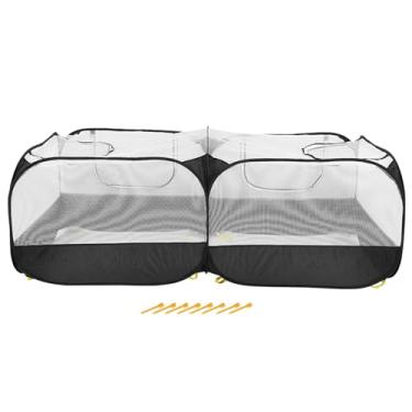 Imagem de QANYEGN Cercadinho para animais de estimação, cercadinho para animais pequenos, corrida de frango portátil dobrável transparente com capa para frango, pato, filhote de cachorro, ga (Preta)