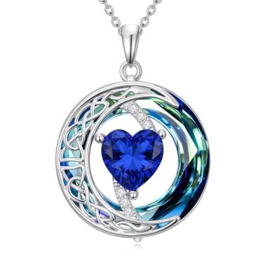Imagem de IMZM Colar de pedra do mês de nascimento para mulheres, pingente de lua celta, colar de cristal azul, joia de coração, presente de aniversário de Natal para filha, esposa, mãe, irmã, Base, Zircônia