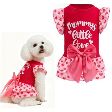Imagem de EXPAWLORER Vestido de Dia dos Namorados para cães pequenos, fantasias de cachorro, roupas para animais de estimação, camiseta com tema de coração, colete de festa para cães, camisola, saia quente