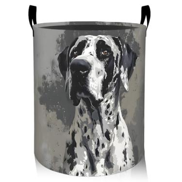Imagem de ainori Elegante cesto de roupa suja para cães Dogue alemão, pano Oxford, minimalista, cesto dobrável para decoração de quarto, retrato de cachorro, organizador de brinquedos 40 x 40 cm para quarto