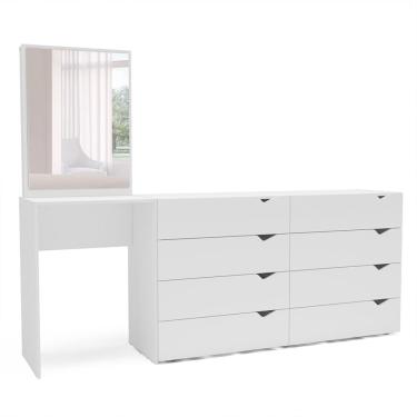 Imagem de Cômoda com Espelho Porto 8 Gavetas Branca
