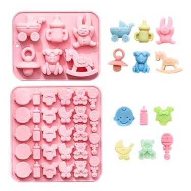 Imagem de 2 peças de silicone para chá de bebê, molde de chocolate, mamadeira, chupeta, body para carrinho de bebê, molde de doces, tamanho mordida, moldes de silicone para decoração de bolo de festa de