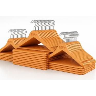 Imagem de Kit Cabides de Madeira Natural Marfim Envernizados Antideslizantes e E