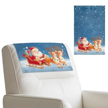 Imagem de Cugasmaru Capas para encosto de cabeça reclinável, antiderrapante, impermeável, para poltronas reclináveis, de couro sintético, protetor de sofá para sofá, conjunto de 1 rena de Papai Noel