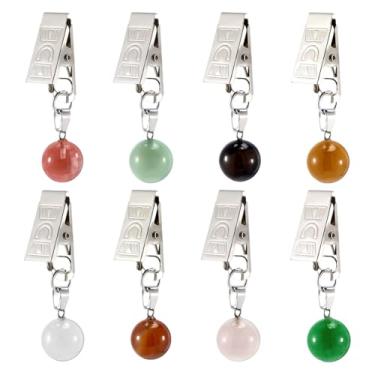 Imagem de PH PandaHall 8 cores, peso de toalha de mesa, 8 peças, contas de ônix preto, clipes resistentes, forma de bola, mármore, cortina, cabides, toalha de mesa, pingente de pedra com clipes de metal para