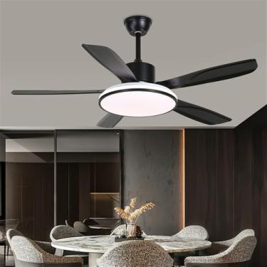 Imagem de Ventilador de teto moderno nórdico com controle remoto, luminária elétrica de luxo para sala de estar, restaurante, quarto, escritório, hotel e villa, com LED (Estilo 49, 1 unidade)