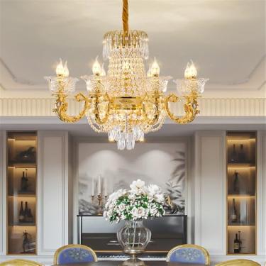 Imagem de Lustre de cristal de luxo europeu com LED, estilo americano, dourado, para sala de estar, restaurante, quarto, casa, hotel, duplex, luminária pendente (C 8 lâmpadas)