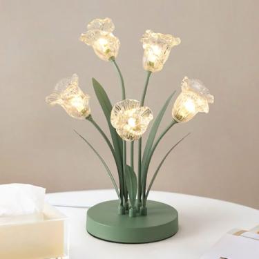 Imagem de Luminária de mesa LED contemporânea em formato de flor, estilo campestre francês, criativa, para sala de estar, quarto, escritório, casa de campo, hotel, luminária de cabeceira (B 5 lâmpadas