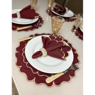 Imagem de Conjunto de 12 jogos americanos estilo americano Jogos americanos para uma mesa de jantar para 6 pessoas Arranjo de mesa Guardanapos redondos Mesa de jantar(Florata Bordo)