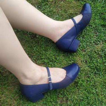 Imagem de Sapato Conforto Firezzi Boneca Joanete Salto Baixo Azul, 37, Azul mari