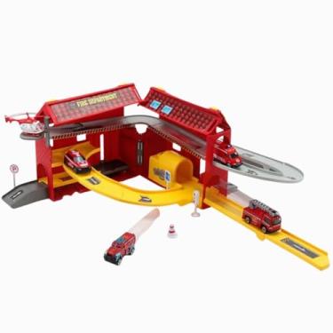 Imagem de Maleta Pista de Carrinhos Infantil Playset com Múltiplos Níveis com Sinais de Trânsito e Veículos em Miniatura (Bombeiro)