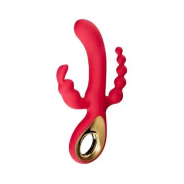 Imagem de Vibrador Luxo rabbit 3 em1 formato realista 10 modos de vibração (Vermelho)