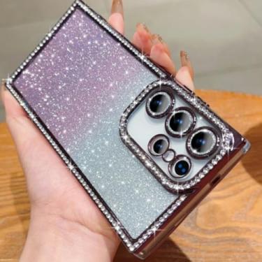 Imagem de Capa de luxo com glitter gradiente e diamante para Samsung Galaxy S25 S24 Ultra Plus, revestimento em strass, capa rígida para PC (para Samsung S25Plus/roxo)