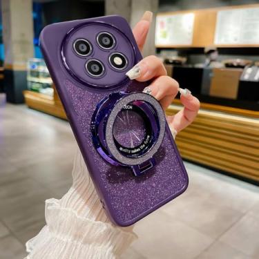 Imagem de HAONANDE Capa com glitter magnético para Xiaomi Poco X7 5G, capa de telefone transparente para mulheres e meninas, capa transparente com protetor de câmera roxa