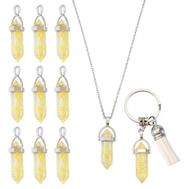 Imagem de Craftdady 12 pingentes em forma de bala com tema de frutas com contas de argila de polímero de limão dentro e pingentes transparentes facetados amarelos champanhe para fazer joias de colar DIY