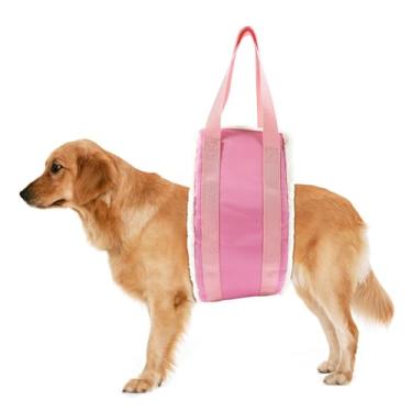 Imagem de Alça para cães de 9 a 68 kg para suporte de perna traseira de cães grandes, peitoral portátil resistente para pernas traseiras, peitoral de quadril para cães de raça grande, rosa, grande