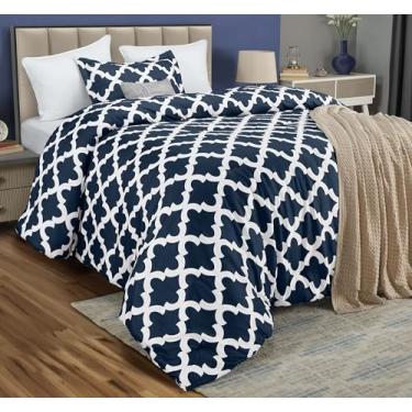 Imagem de Utopia Bedding Conjunto de edredom solteiro, azul marinho, estampado, 2 peças, leve para todas as estações, conjunto de cama alternativo com 1 edredom (162 x 223 cm) e 1 fronha (51 x 66 cm)