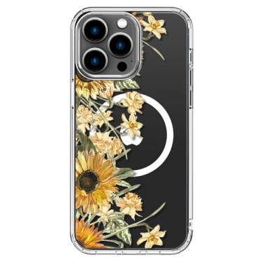 Imagem de ICEDIO Capa para iPhone 16 Pro Max com protetor de tela - compatível com carregamento sem fio, proteção aprimorada da câmera, capa transparente com design floral moderno para mulheres - Girassóis e