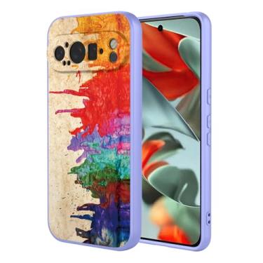 Imagem de OEURVQO Capa artística para Google 9 Pro, capa de silicone líquido de toque macio com forro fofo, compatível com carregamento sem fio, capa protetora para Google Pixel 9 Pro, aquarela roxa