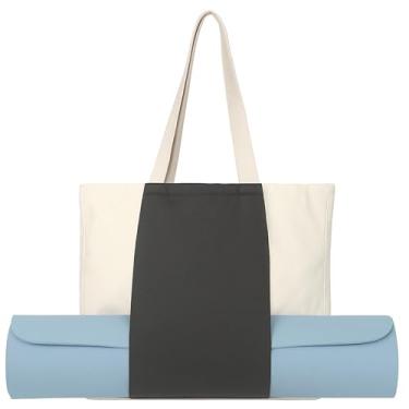 Imagem de Jacob Bicerri Bolsa grande de lona para ioga com tapetes de ioga, bolsa de ombro preta ecológica de algodão para pilates, academia, praia, mantimentos e viagens YG06