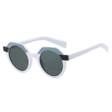 Imagem de Óculos de sol femininos de luxo, estilo polígono, retrô, redondo, masculino, para atividades ao ar livre, viagem, pesca, UV400 (branco, cinza)
