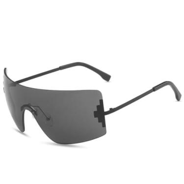 Imagem de Óculos de sol femininos da moda, óculos de sol vintage com moldura integrada UV400 (preto e cinza)