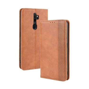 Imagem de Capa para OPPO A9 2020,Retro Flip magnético,Caso de telefone de couro PU,Design de carteira com 3 slots de cartão e 1 clipe de dinheiro -Brown