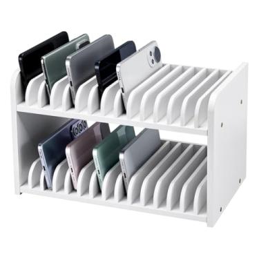 Imagem de peacoblue Suporte de celular branco ajustável de madeira para sala de aula, organizador de vários suportes para sala de aula, escritório, mesa