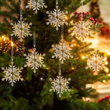 Imagem de 18 peças de enfeites de árvore de Natal de cristal de floco de neve, enfeite de floco de neve de acrílico transparente para pendurar na árvore de Natal, decoração de casa, decoração de casa, enfeites