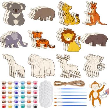 Imagem de Jenaai Conjunto de 36 kits de pintura de selva faça você mesmo para o dia dos namorados, safári, selva, artesanato, animais selvagens, presentes de festa de aniversário para crianças, sala de aula
