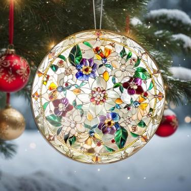 Imagem de Enfeites de Natal de flores coloridas para pendurar, decoração de férias, decoração de acrílico, decoração de interiores de carro, enfeite de árvore de Natal, artesanato para pendurar, colecionáveis