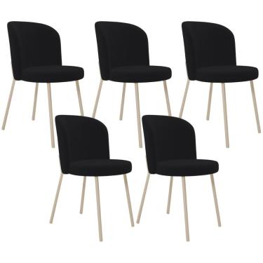 Imagem de Kit 05 Cadeiras para Sala de Jantar Cozinha Estofada Gavi Arena L02 Suede Preto - Lyam Decor