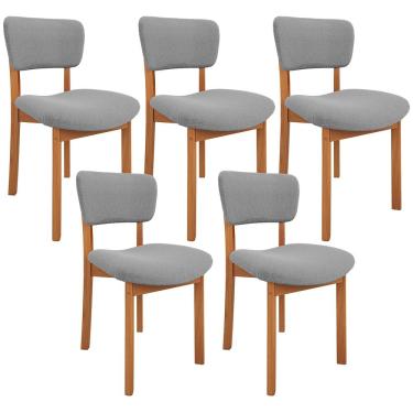 Imagem de Kit 05 Cadeiras Para Sala de Jantar Cozinha Living Estofada Dara L02 Bouclê Cinza - Lyam Decor