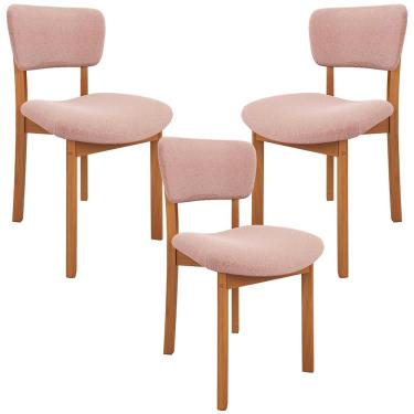 Imagem de Kit 03 Cadeiras Para Sala de Jantar Cozinha Living Estofada Dara L02 Bouclê Rosê - Lyam Decor