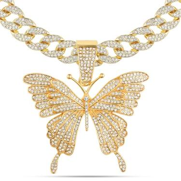 Imagem de ICEDTAG Pingente feminino de borboleta rosa banhado a ouro 14K com zircônia cúbica 5A+ em camadas, gargantilha de 40,6 cm, joia de diamante de laboratório, Small, Latão, Zircônia cúbica