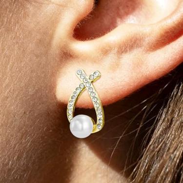 Imagem de Brincos de pérola para mulheres, elegantes banhados a ouro, joias de casamento, presente para noiva, dama de honra