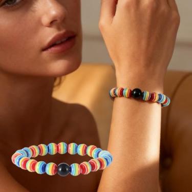 Imagem de 3 pulseiras tricolores de pedras preciosas naturais – unissex, pulseira de ioga para alívio de estresse – presentes para mulheres e homens – cristais de quartzo curativo, casal, pulseiras de orgulho