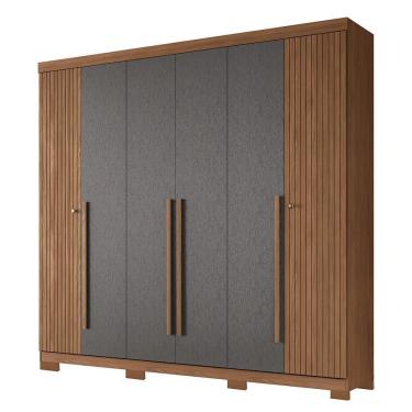 Imagem de Guarda Roupa Casal Buriti Ripado 6 Portas Jatobá-grafite Com Pés - Santos Andirá Jatobá-grafite