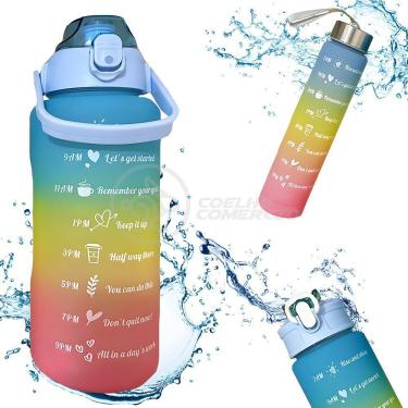 Imagem de Garrafas De água Motivacionais 3 Em 1 Squeeze 2l Azul Tie Dye + Adesivos 2d E 3d Inclusos