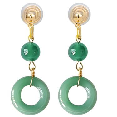 Imagem de Brincos vintage de gota verde jade, pingentes de pressão chineses tradicionais para mulheres, brincos de gancho modernos banhados a ouro para uso diário e ocasiões especiais