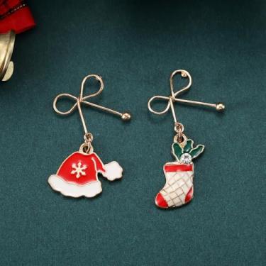Imagem de Brincos de Natal para mulheres, laço vazado, Papai Noel, roupas de Natal, acessórios de bijuteria, 2inch, Cobre, Sem pedra preciosa