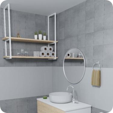 Imagem de Nicho Branco Prateleira Suspensa Teto Banheiro Madeira 80cm