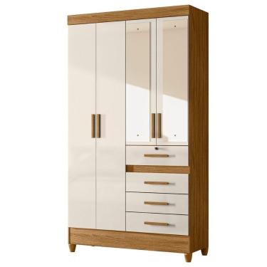 Imagem de Guarda Roupa Solteiro Sobral 4p Espelho 110 Cm Freijo Off White Moval