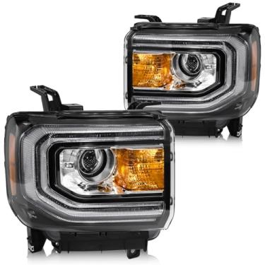 Imagem de LIWEDFG Conjunto de farol HID/Xenon com LED DRL compatível com GMC Sierra 1500 2016 2017 2018, Par cromado HID